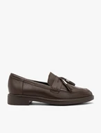 Brown women’s leather loafers with tassel