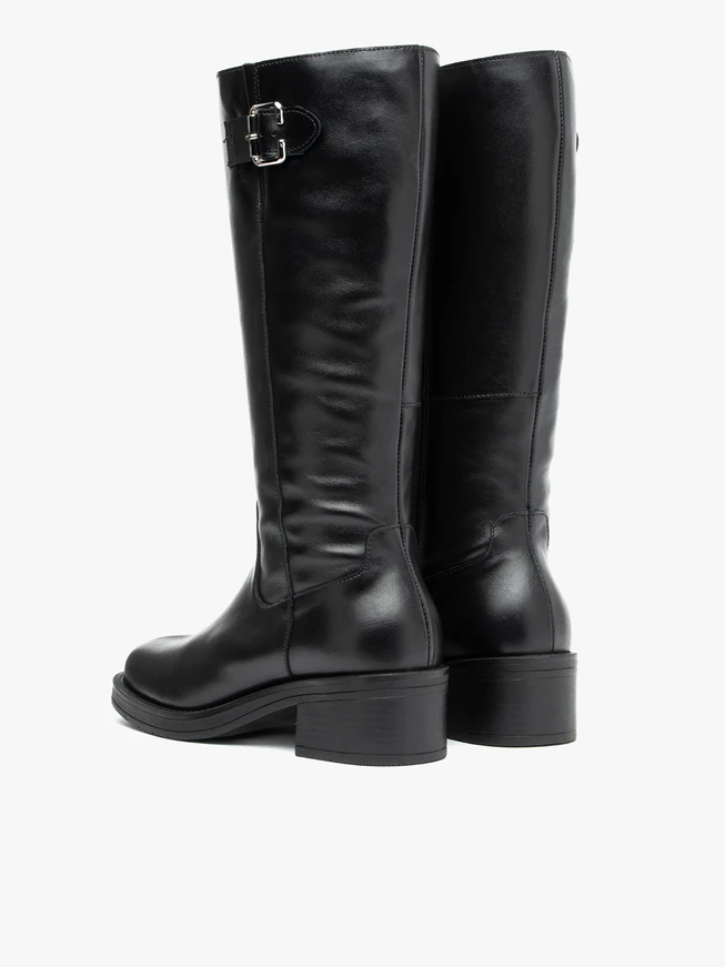 Black Leather Boots with Silver Buckle