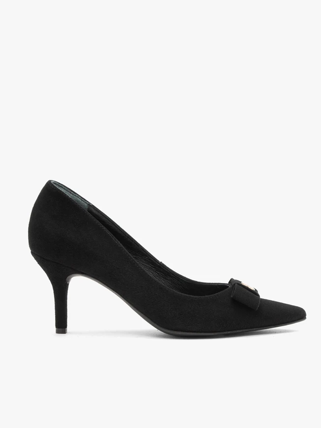Schwarze Velours-Pumps mit Verzierung
