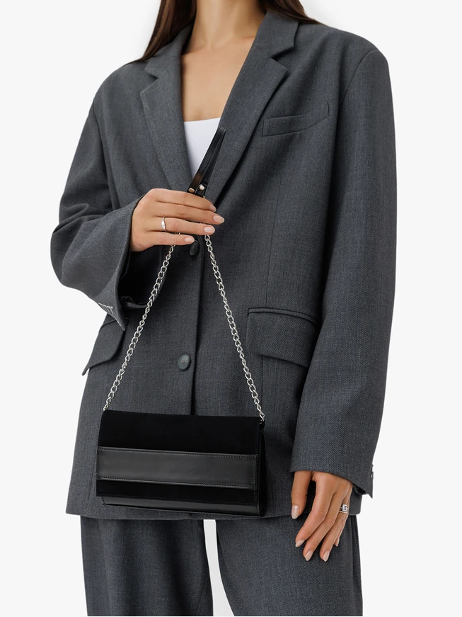 Schwarze Leder-Ketten-Clutch-Tasche