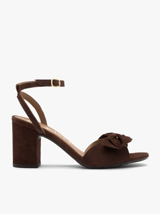 Dunkelbraune Damensandalen mit abnehmbarer Schleife