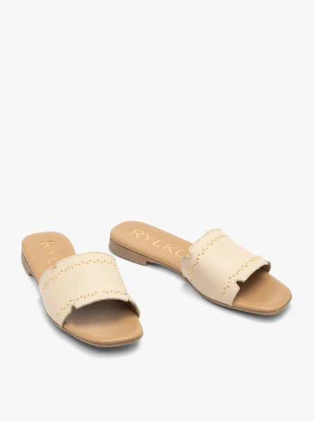 Cremefarbene Damen-Flip-Flops aus Leder