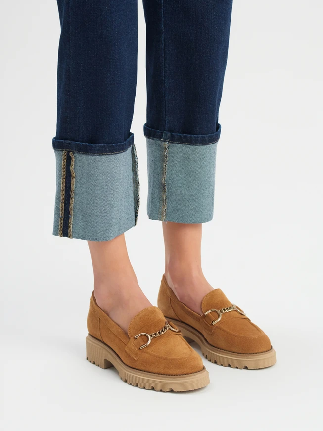 Ginger loafers with copper ornament