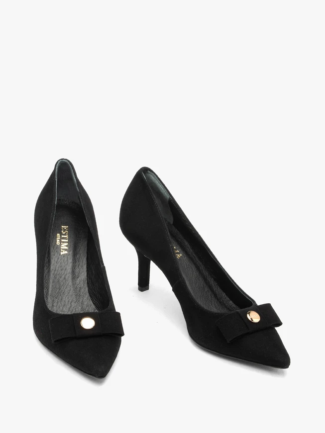 Schwarze Velours-Pumps mit Verzierung