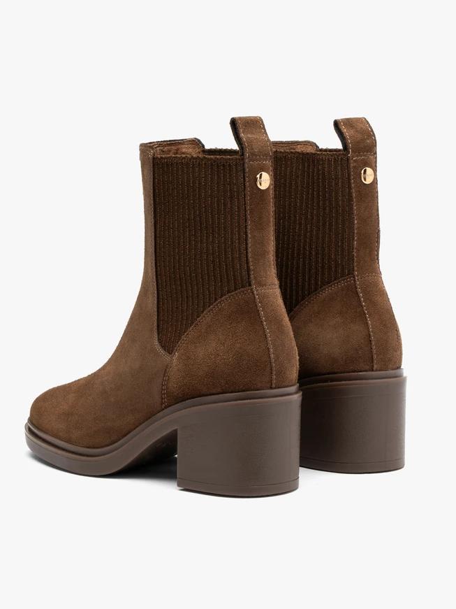 Brown suede heeled ankle boots