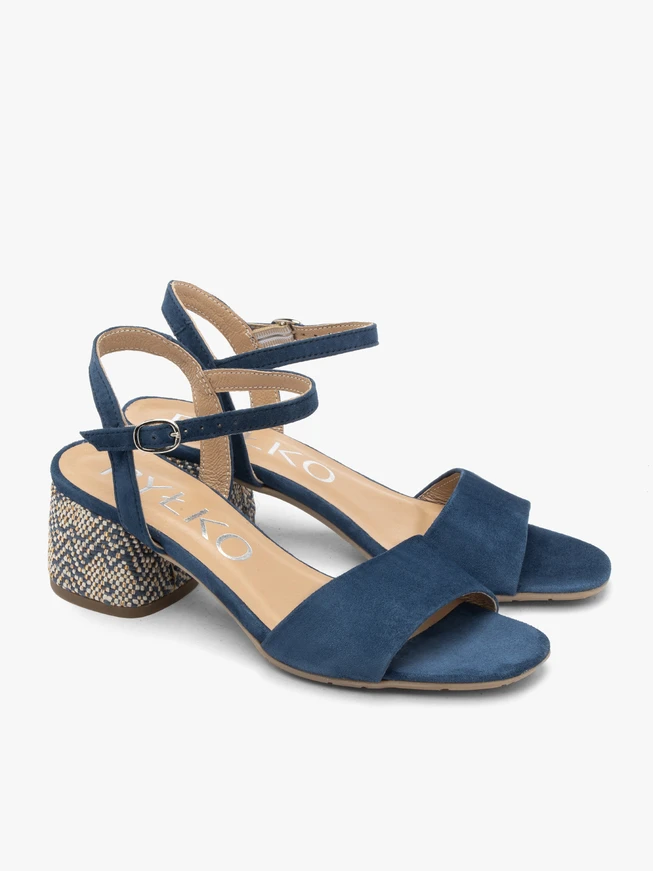 Navy block-heel sandals with wrapped design