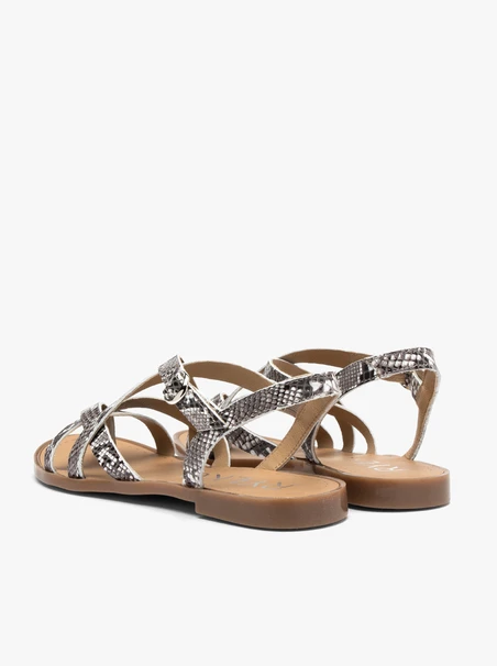 Flache Damensandalen mit Schlangenhautmuster