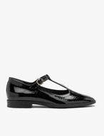 Schwarz lackierte T-Bar-Ballerinas