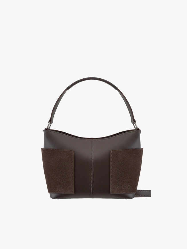 Mittlere Handtasche aus Leder in Schokolade