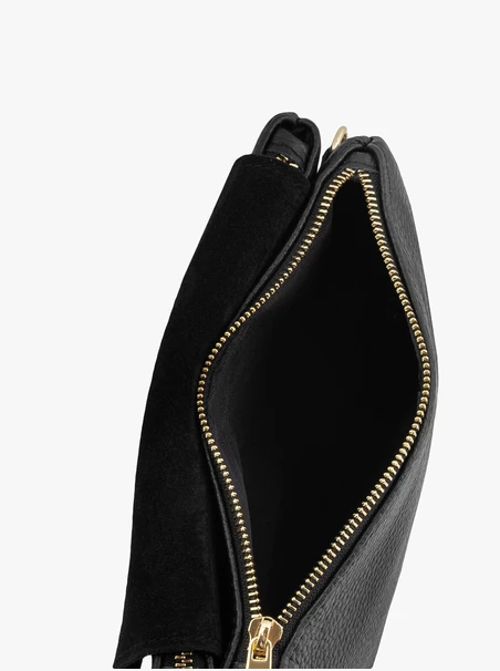Kleine schwarze Handtasche aus Leder und Velours