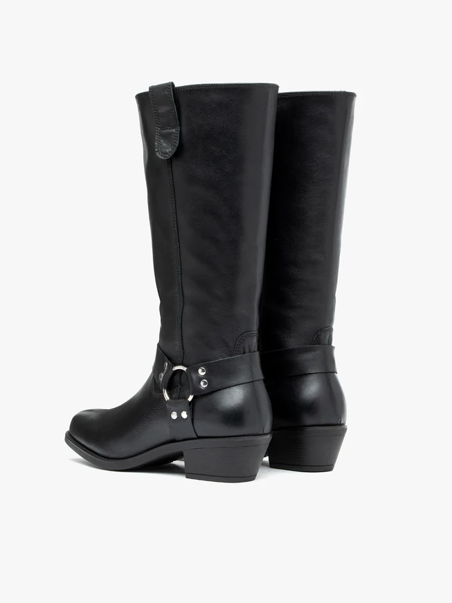 Schwarze Biker-Stiefel aus genarbtem Leder