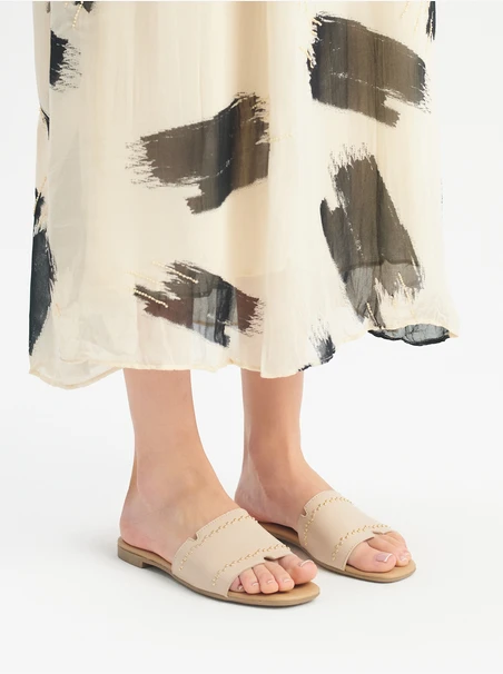 Cremefarbene Damen-Flip-Flops aus Leder