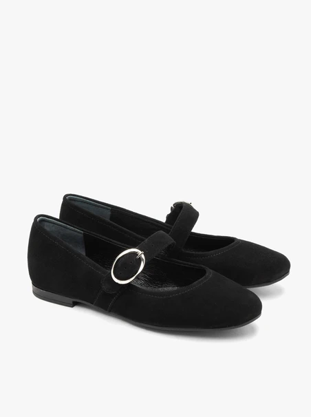 Black velvet leather ballet flats