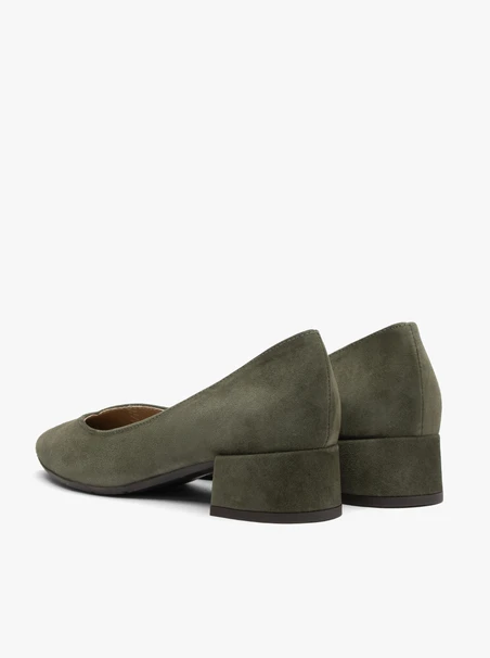 Dunkelgrüne Damen-Pumps mit Blockabsatz