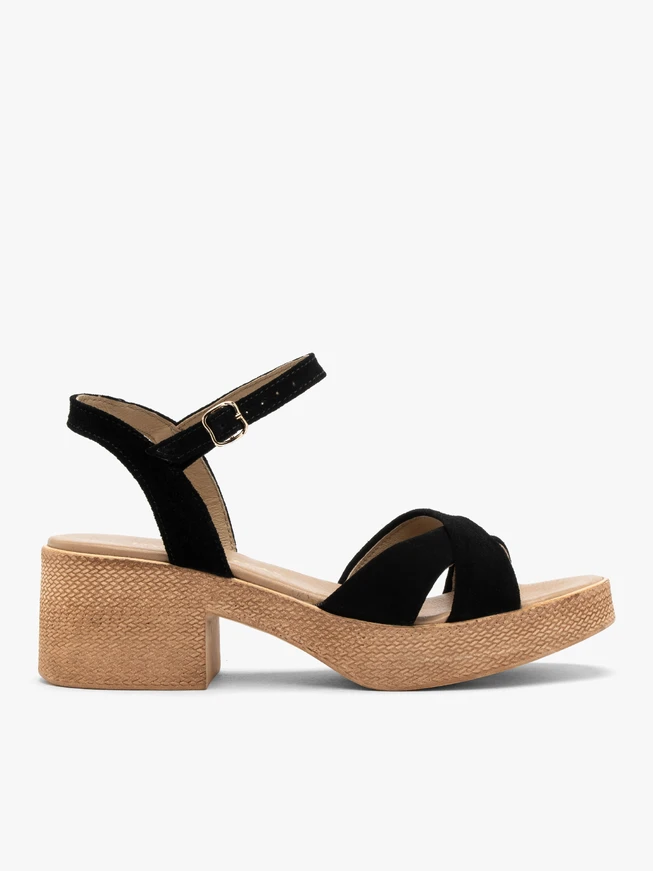 Schwarze Damen-Sandalen aus Veloursleder