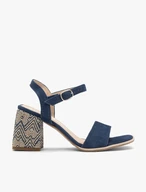 Marineblaue Sandalen mit dekorativem Blockabsatz