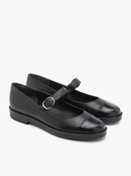 Black Leather Ballerinas with Buckle