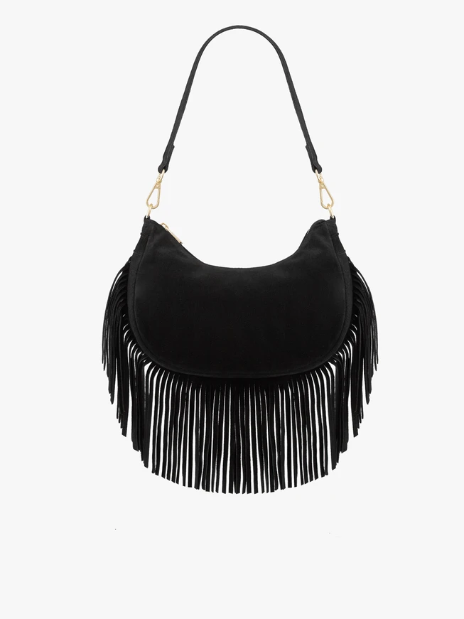Schwarze Boho-Handtasche mit Quasten