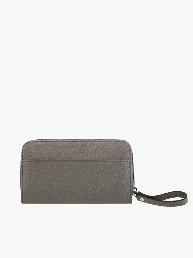 Portemonnaie aus grauem Leder und Velours