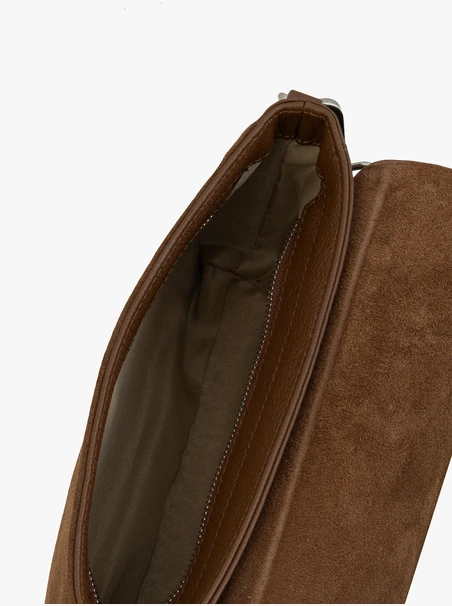 Kleine braune Handtasche aus Vollnarbenleder und Velours