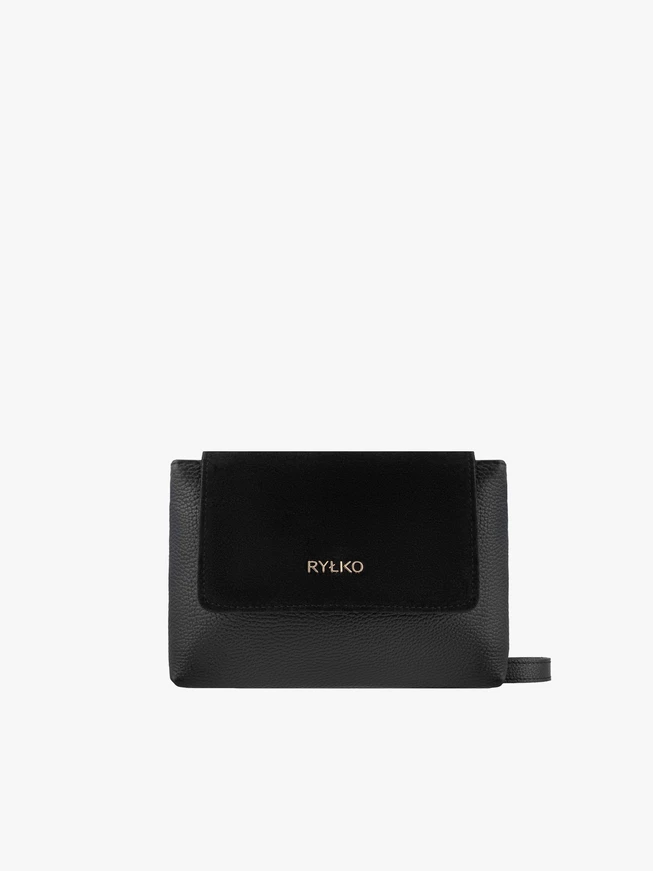 Kleine schwarze Handtasche aus Leder und Velours