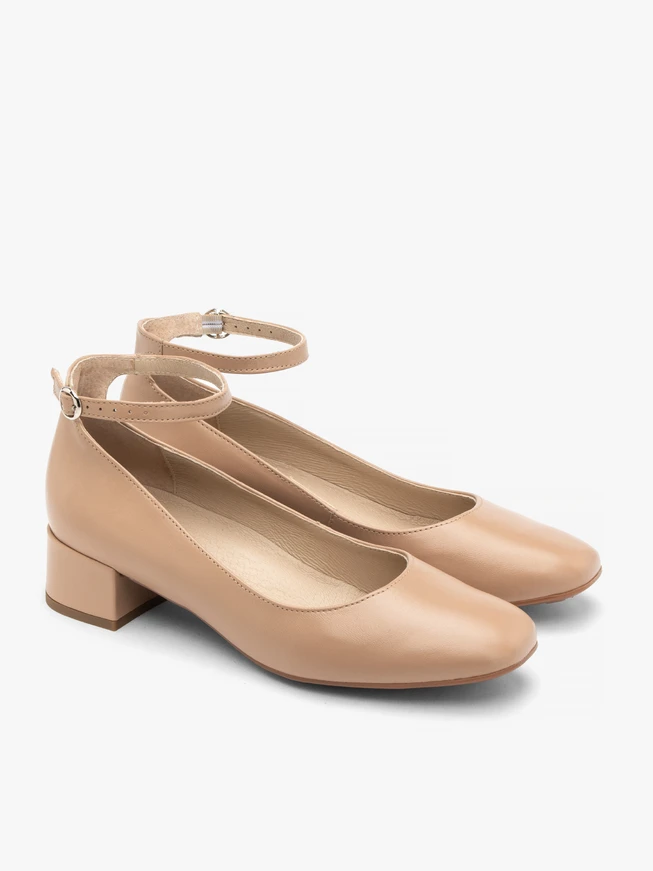 Beige ankle-strap pumps