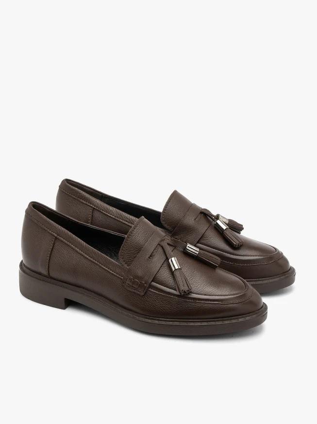 Brown women’s leather loafers with tassel