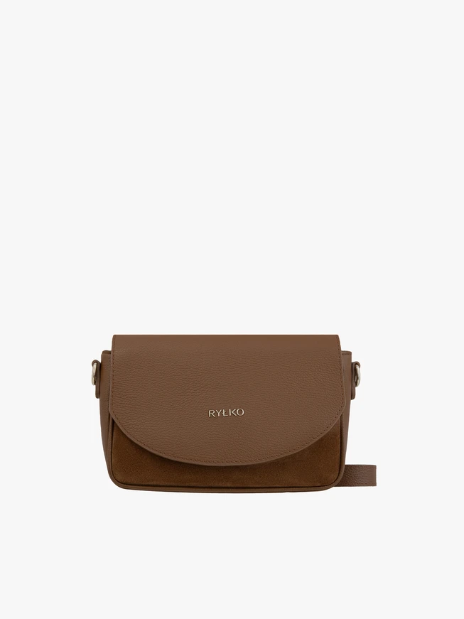Kleine braune Handtasche aus genarbtem Leder und Velours