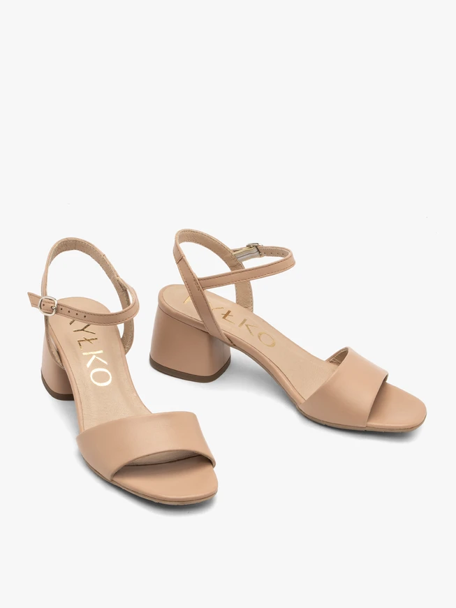 Beige chunky block-heel sandals