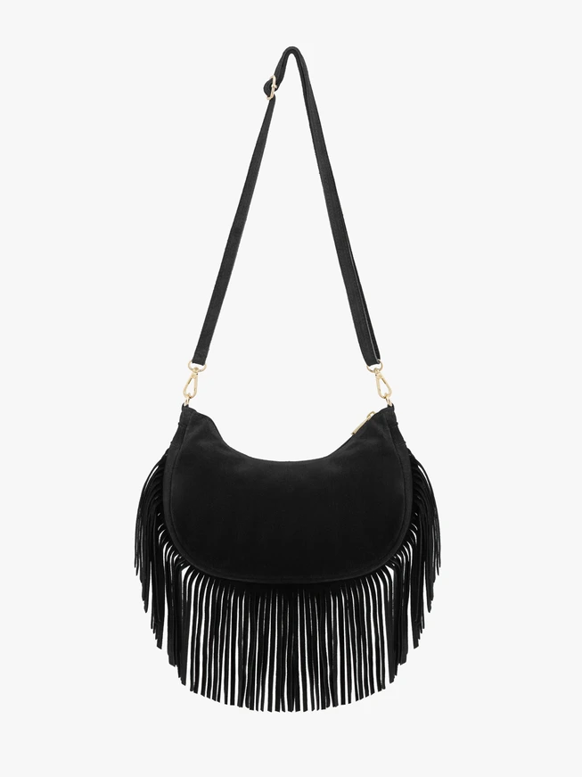 Schwarze Boho-Handtasche mit Quasten