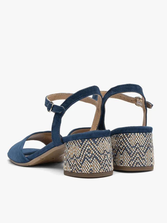 Navy block-heel sandals with wrapped design