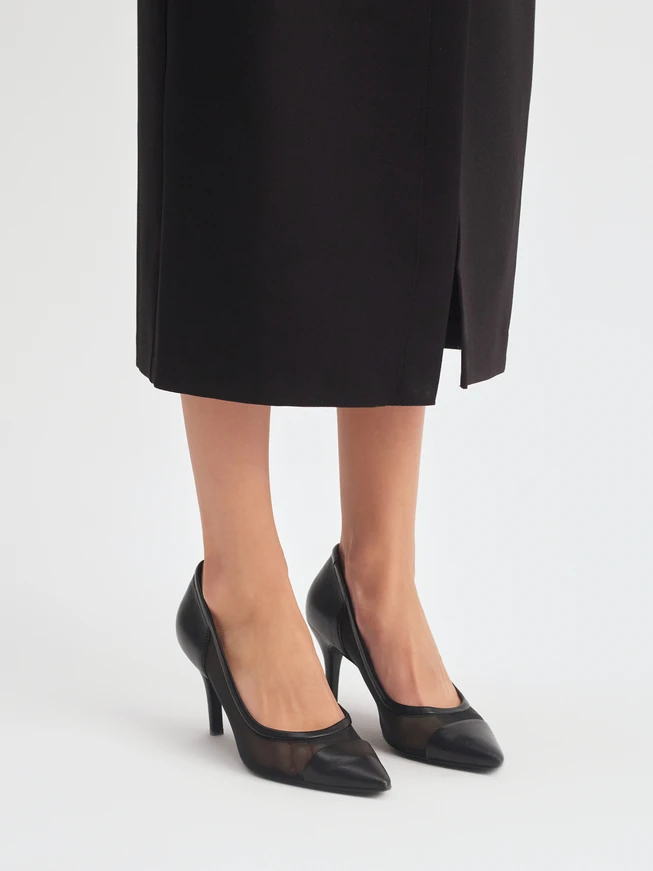Schwarze Netz-Pumps für Frauen