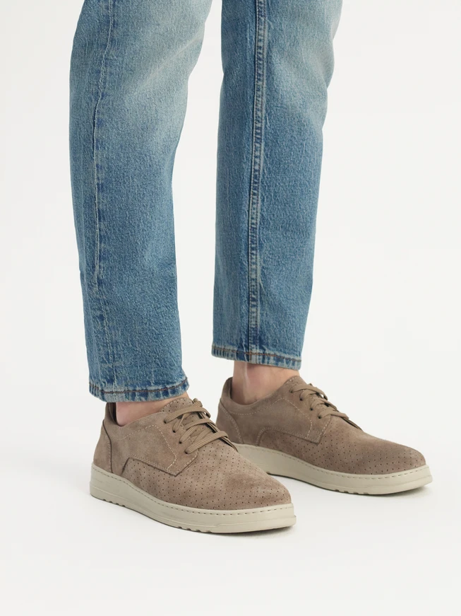 Grau-beige Herren Schnürhalbschuhe