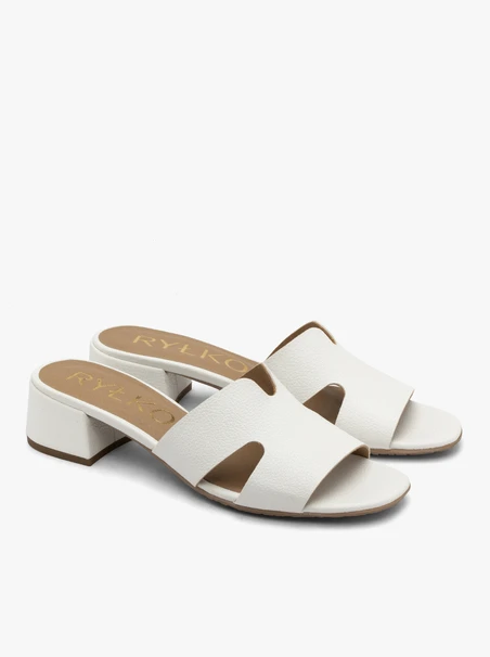 White small-heel slides