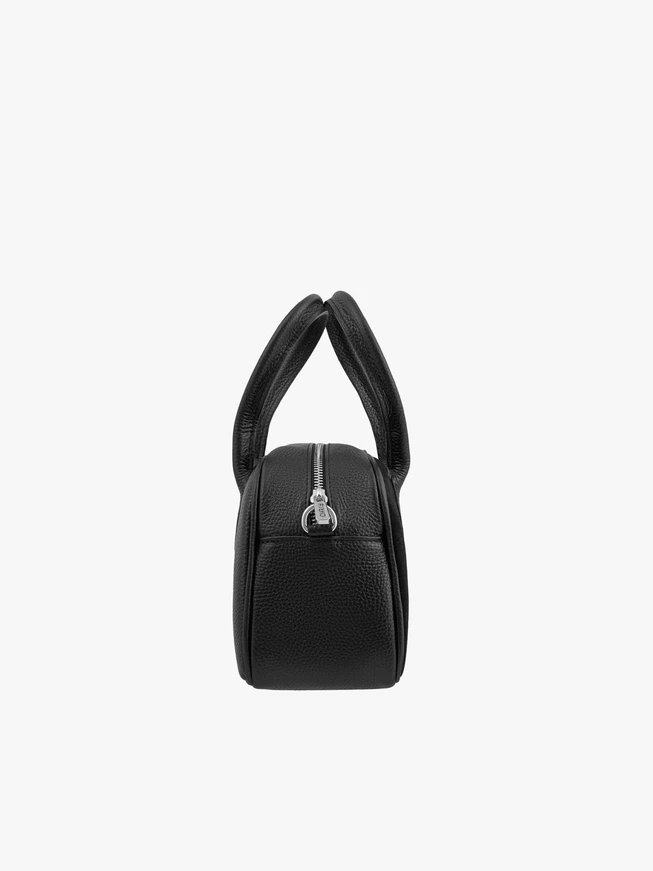 Kleine schwarze Handtasche aus Leder und Velours