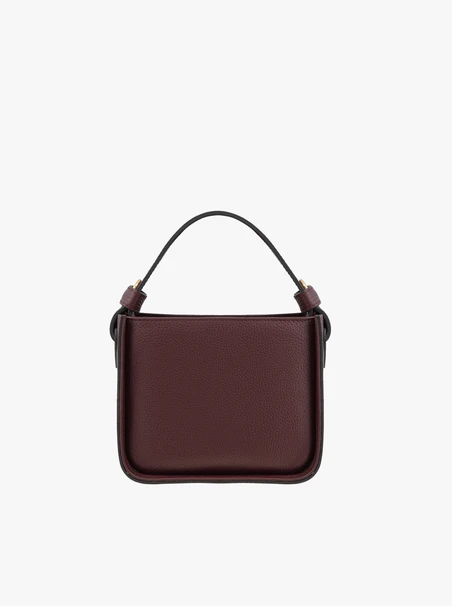 Burgundy leather handbag with strap and handle