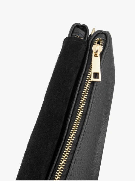 Kleine schwarze Handtasche aus Leder und Velours