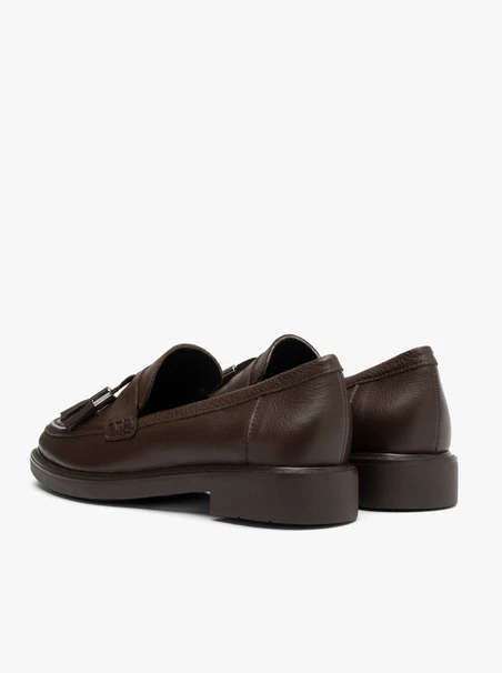 Brown women’s leather loafers with tassel
