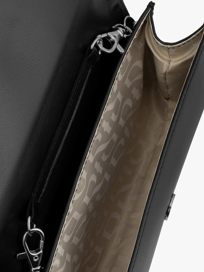 Schwarze Leder-Ketten-Clutch-Tasche