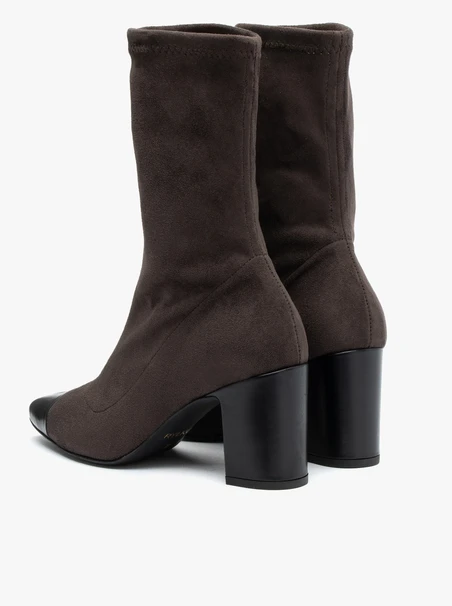 Brown ankle boots with black toe