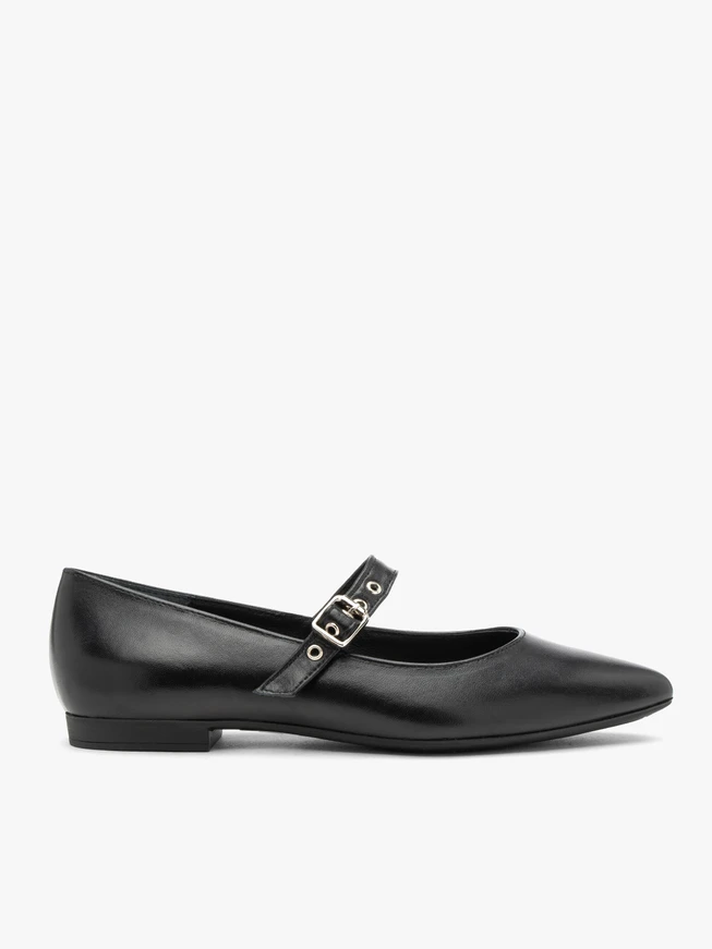 Schwarze Ballerinas mit Schnalle und spitzer Nase