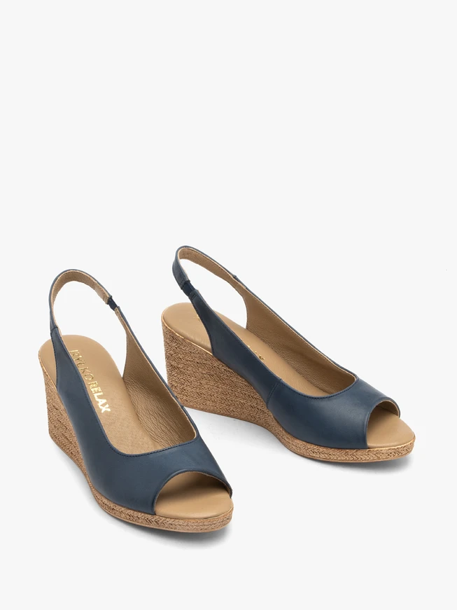 Marineblaue Damensandalen mit Schnurabsatz