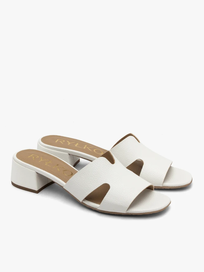 White small-heel slides