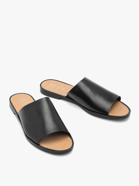 Schwarze minimalistische Flip-Flops aus genarbtem Leder