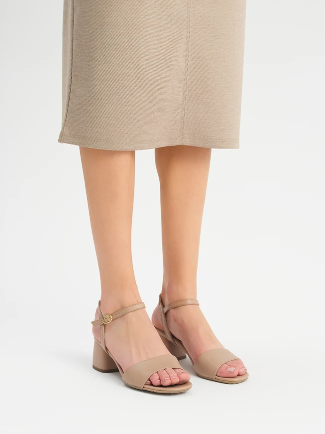 Beige chunky block-heel sandals
