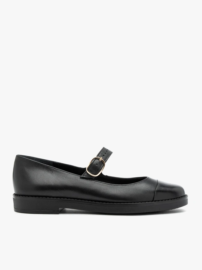 Schwarze Ballerinas mit Riemen und Schnalle