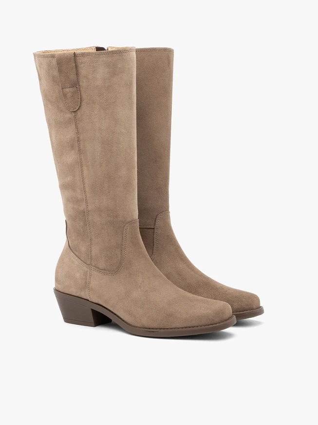 Stiefel aus grau-beigem Veloursleder