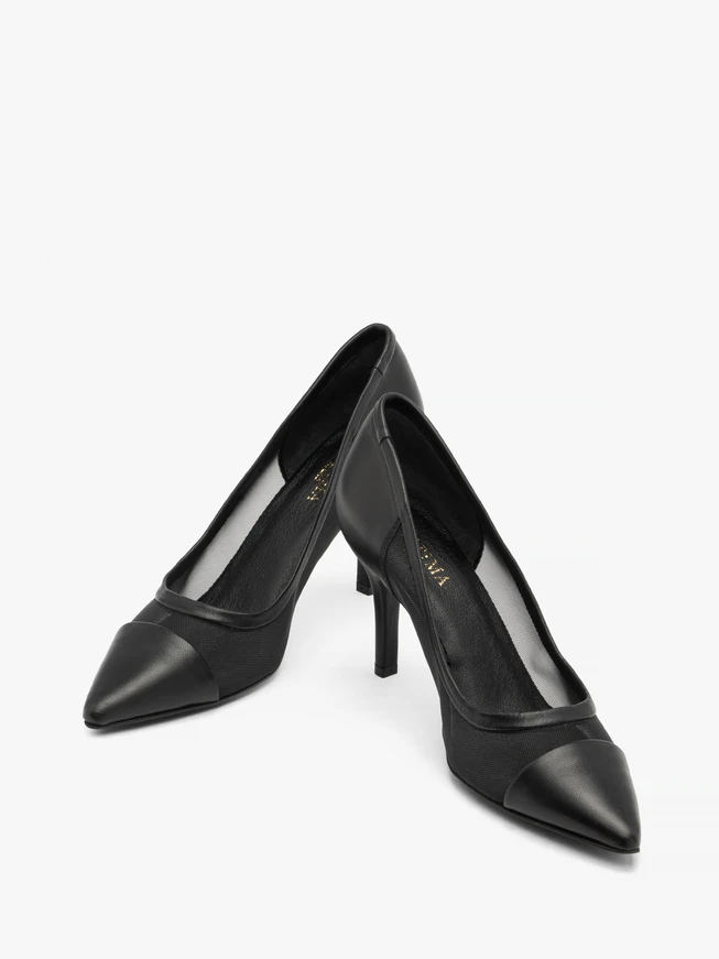 Schwarze Netz-Pumps für Frauen