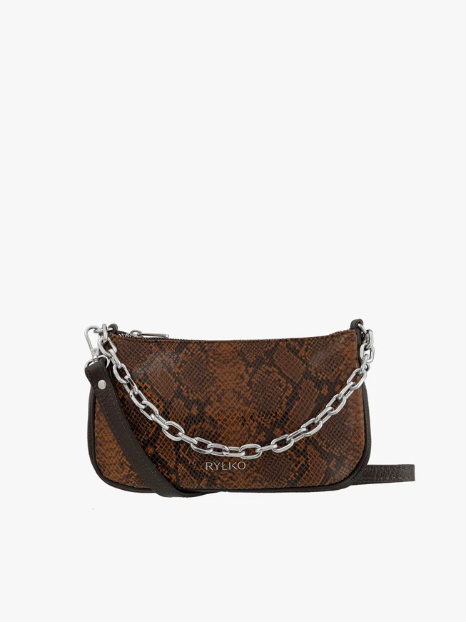 Braune Handtasche mit Schlangenhautmuster und Henkel