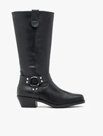 Schwarze Biker-Stiefel aus genarbtem Leder